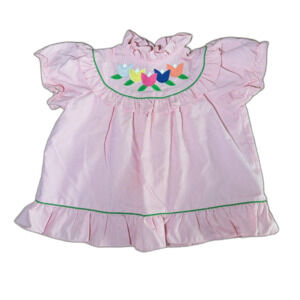 Vintage Alyssa Tulip Flower Pink Striped Puff Sleeve Dress Girls' 18 Months